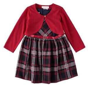 Bonnie Jean Girls Plaid Holiday Dress with Cardigan Size 4 Red and Navy NWT